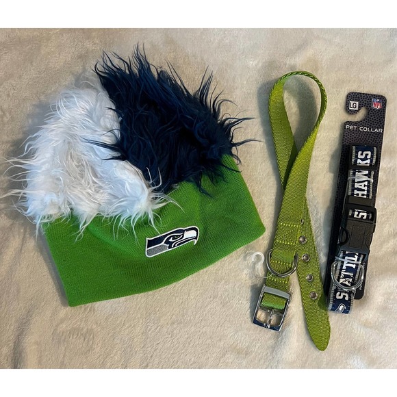 Seattle SeaHawks Fan/Dog Bundle SZ Large - 5 Pieces - Picture 5 of 6